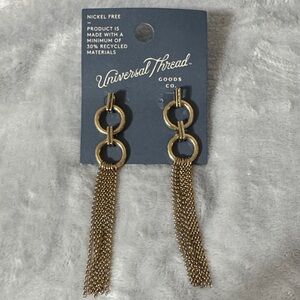 Universal Thread Gold Colored Double-Ring Chain Tassel Earrings